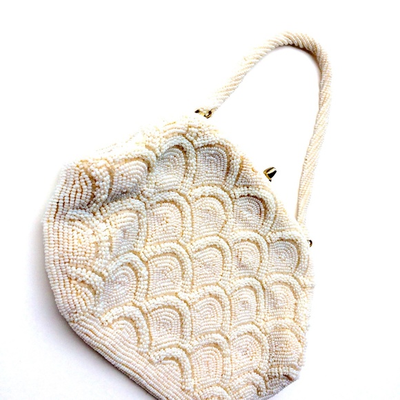 Handbags - Vintage VTG Beaded Ivory Clutch Evening Handbag